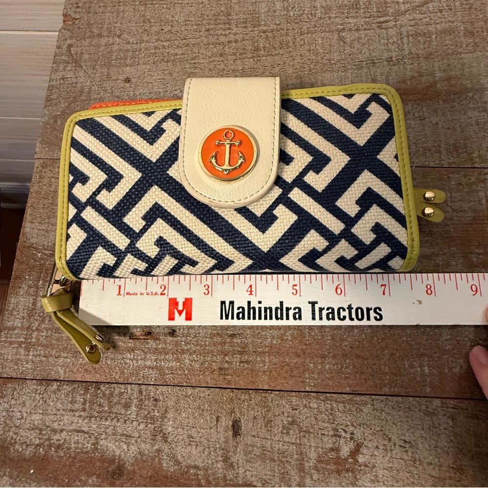 Spartina 449 Haig Point Yacht Club Wallet Coastal Nautical Navy Green Orange - Picture 10 of 13